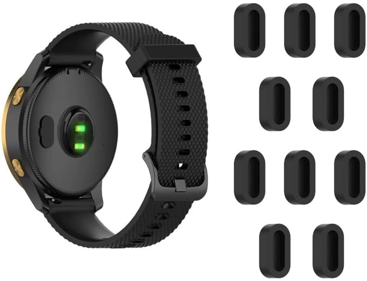 10 stuks stofstekkers, siliconen bescherming, stofkap voor laadaansluiting voor Garmin Forerunner/Fenix/Instinct/Tactix/Enduro/Epix/Venu/Vivomove (zwart)
