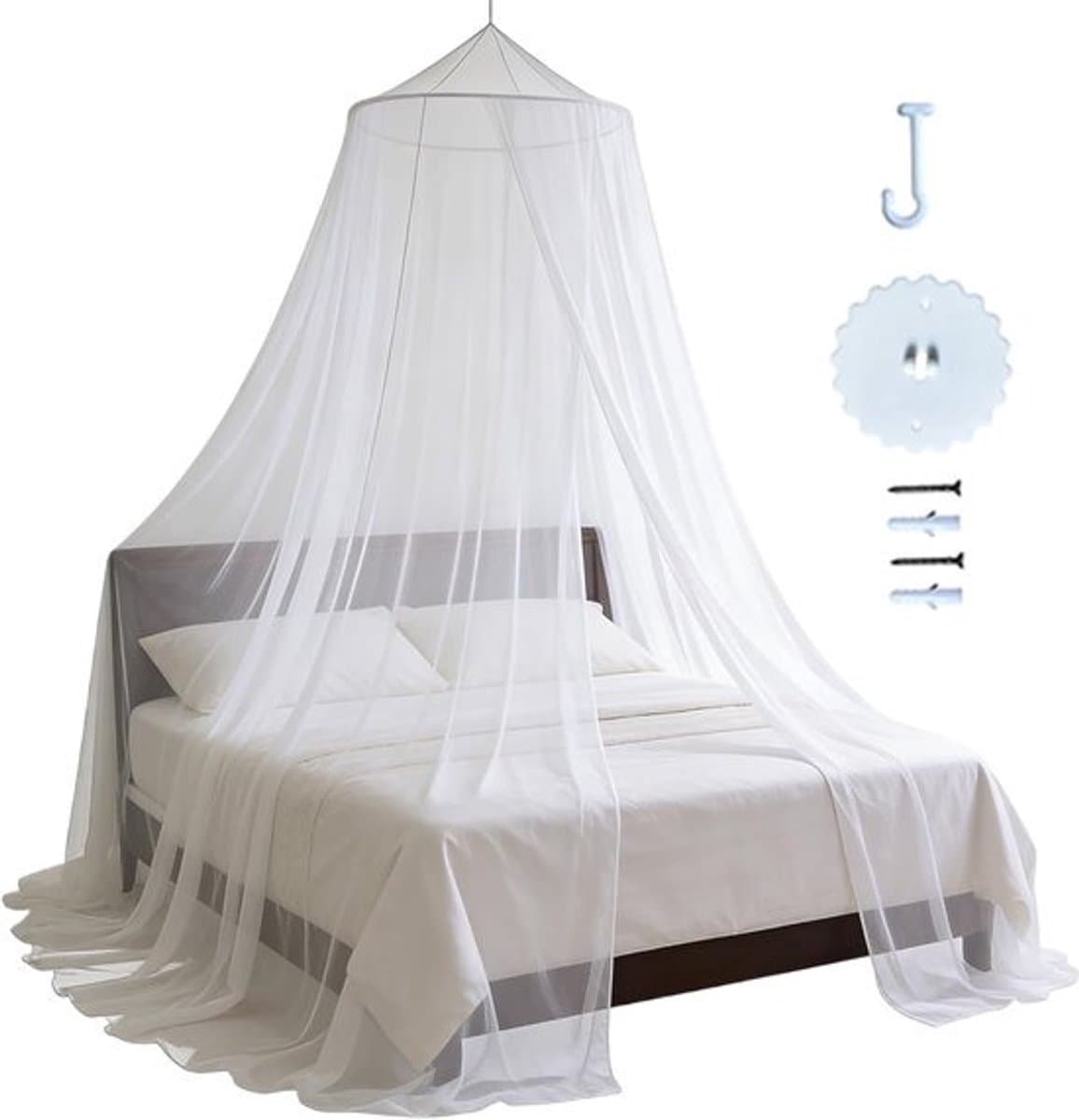 Hemelbed Luifel - Nachthemel Bedgordijn - Slaapkamer Decoratie - Ademend Mesh Materiaal - 200 cm - Wit