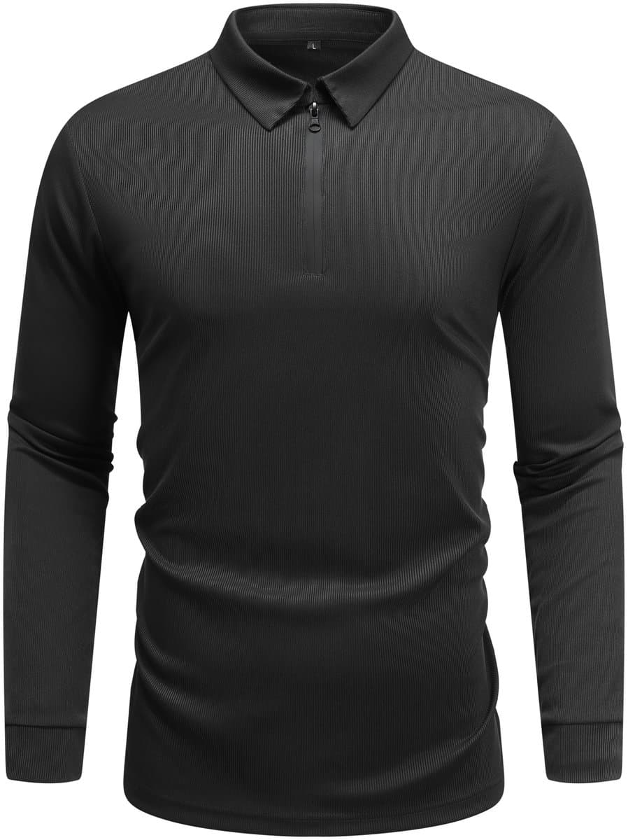Allthemen Heren Lange Mouw Rek T-Shirt - Oversize Polo Met Halve Rits - L