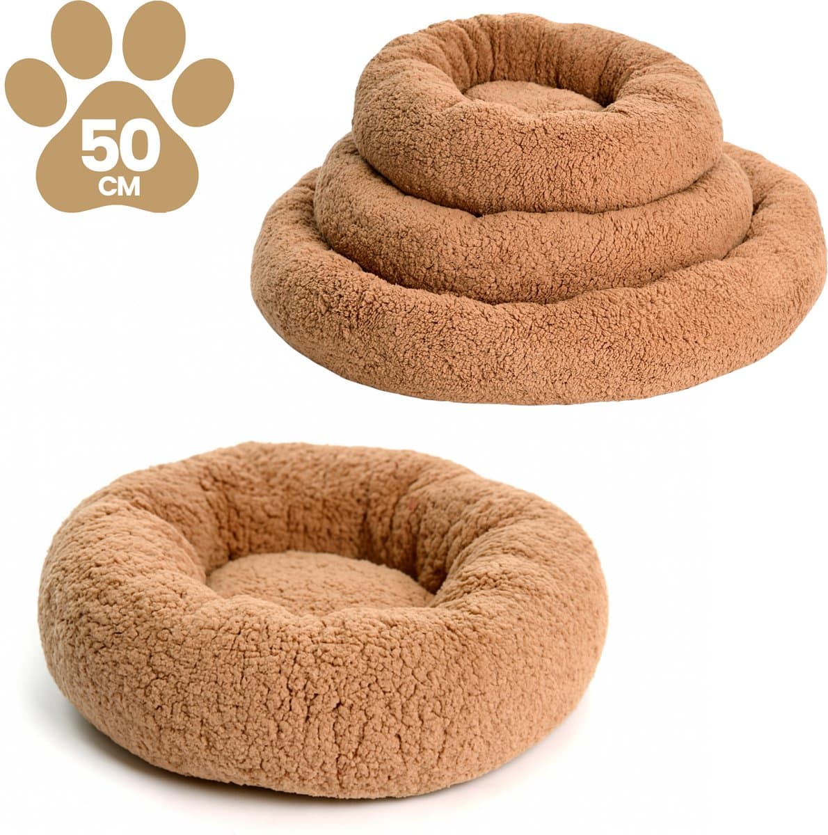 Dogs&Co® Donut Teddy 50cm Bruin - Hondenmand - Kattenmand - Zachte fluffy mand voor hond - Wasbaar - Ronde Hondenmand - Antistress