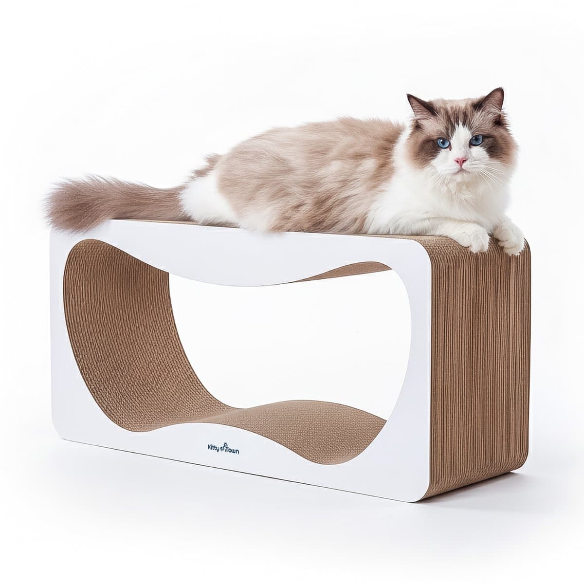 Kitty Town Luna Extra Large - Krabkarton Sofa Wit - Krabmeubel - Krabplank - Krabmat - Krabpaal karton - 74x36x24cm