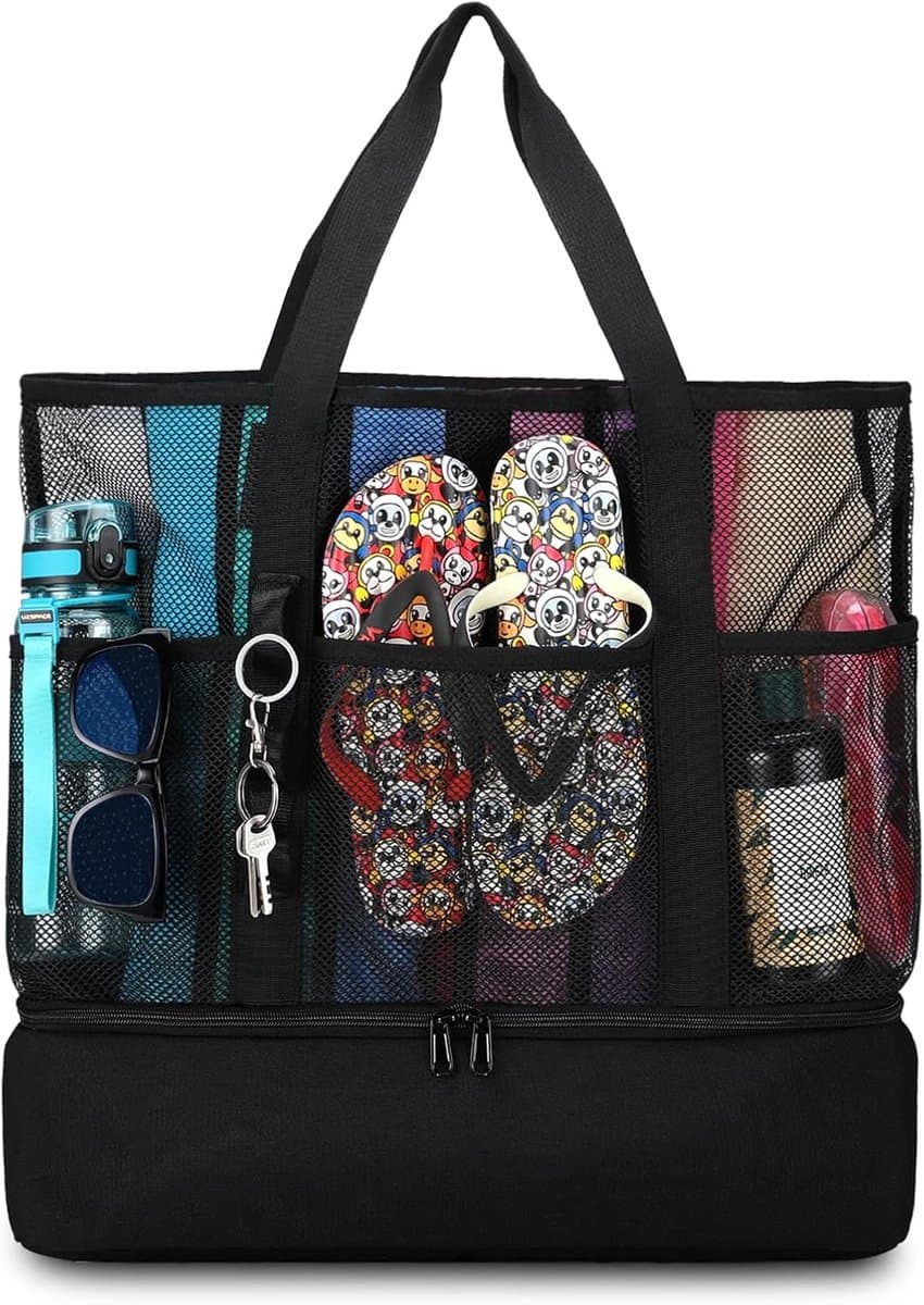 Opbergtas - Grote strandtas - Strandtas - Lichtgewicht - Grote capaciteit - Mesh - Opvouwbaar - Strandtas - ANMI