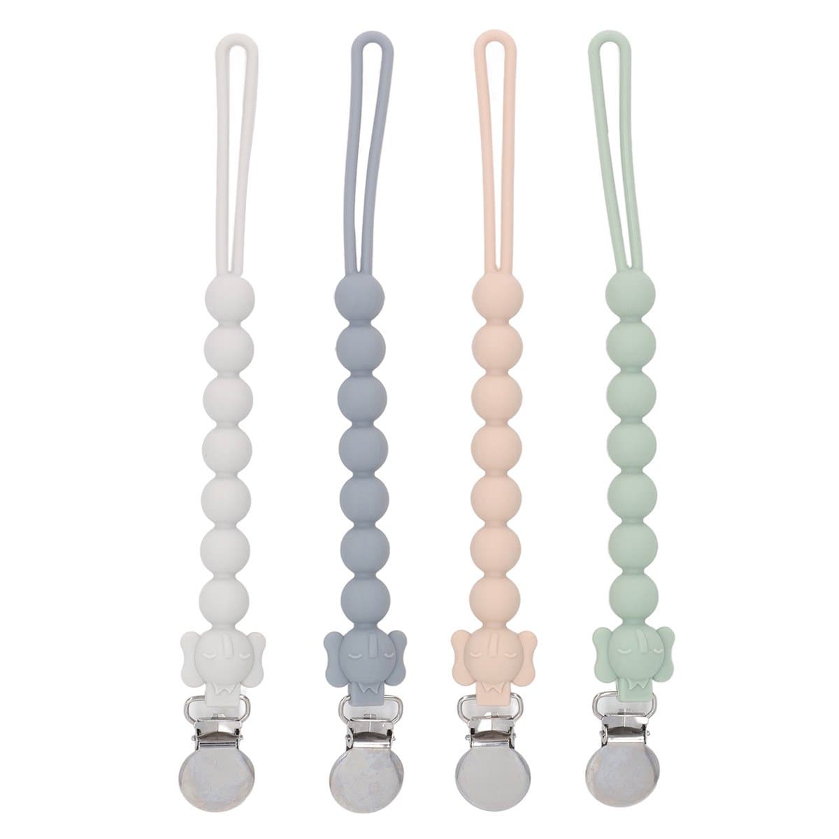 QTTVBTNA - 4 stuks Baby Speenkoord - siliconen kralen speenclip - antiverlies clip - BPA-vrije - baby jongens & meisjes - wit/grijs/groen/roze - 23.6cm