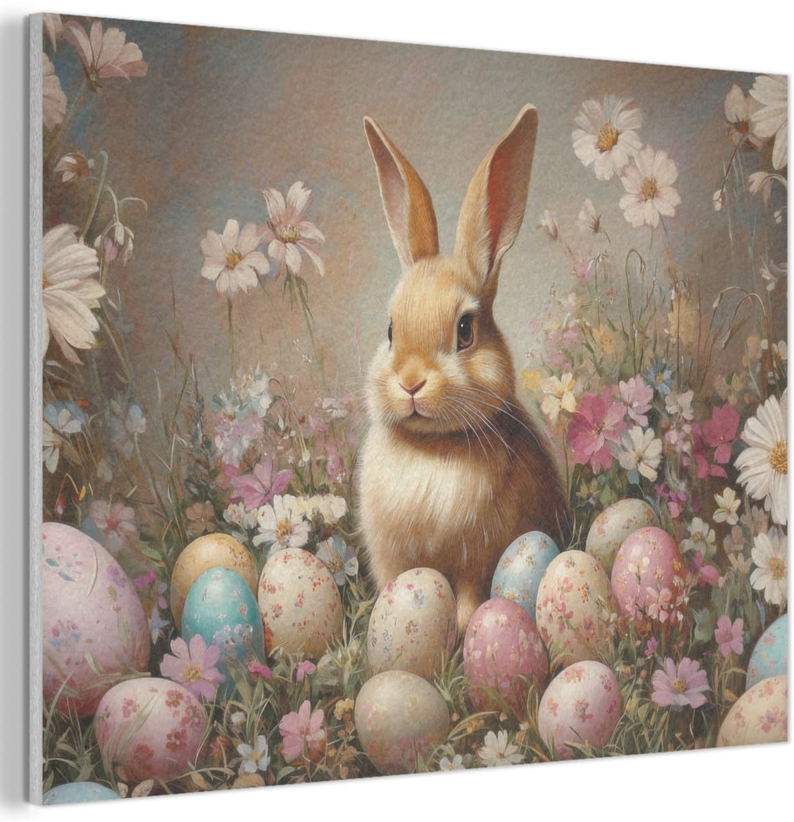 Akoestisch wandpaneel 100x70 cm - Vilt schilderij Paashaas - Lente - Paaseieren - Akoestische panelen - Geluidsdempende wanddecoratie - Geluidsisolatie woonkamer - Muurdecoratie geluidspanelen - Pasen - Paasdecoratie - Paas versiering