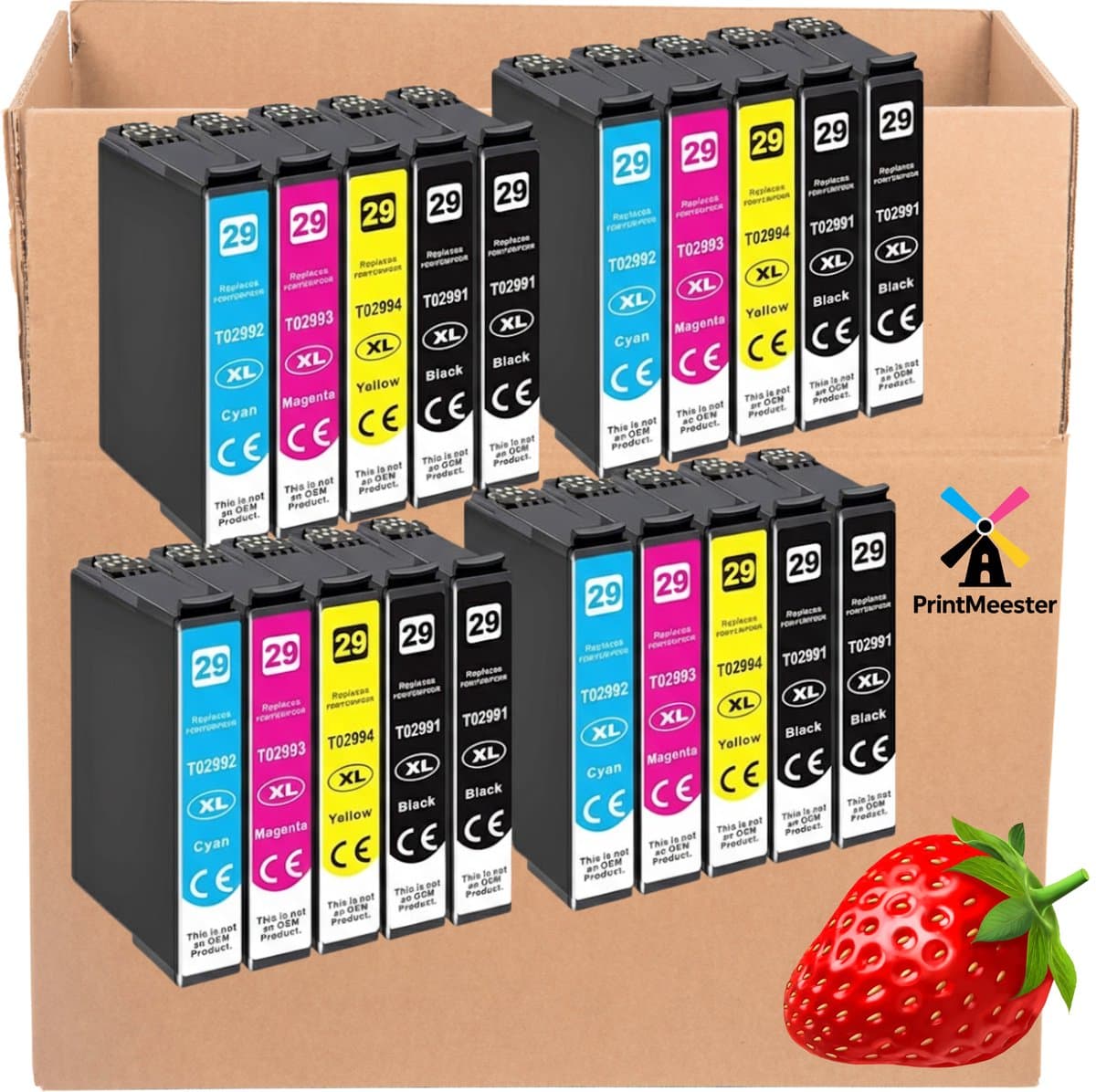 Voordeelpak 20x Compatibele Inktcartridges 29XL voor Epson - (8x T2991 Zwart, 4x T2992 Cyaan, 4x T2993 Magenta, 4x T2994 Geel) - Geschikt voor Expression Home XP-235 XP-245 XP-332 XP-342 XP-432 XP-442