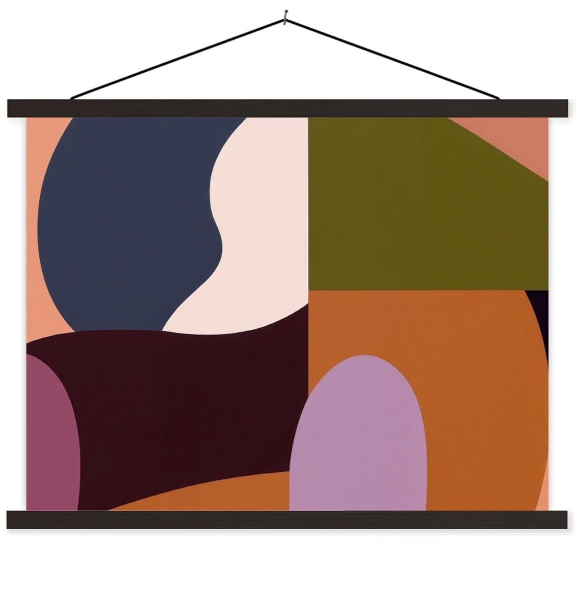 Posterhanger incl. Poster 40x30 cm - Schoolplaat - Vormen - Abstract - Kleuren - Vierkant - Textielposter - Zwarte latten