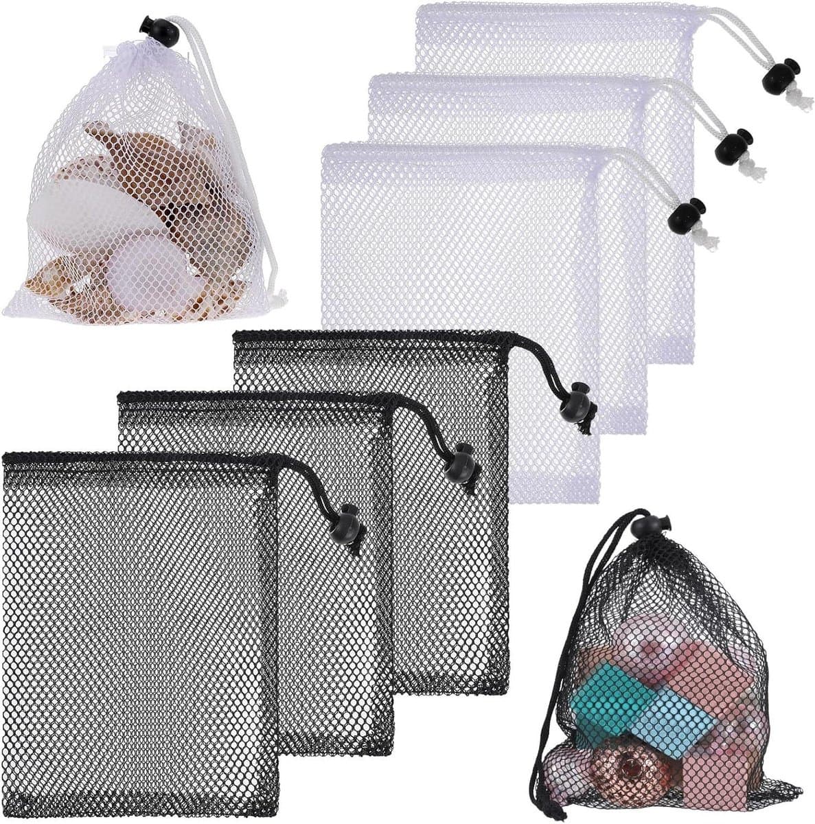 Mesh Trekkoordtassen 6-pack, geschikt voor speelgoed en snoep, handige opbergzakken