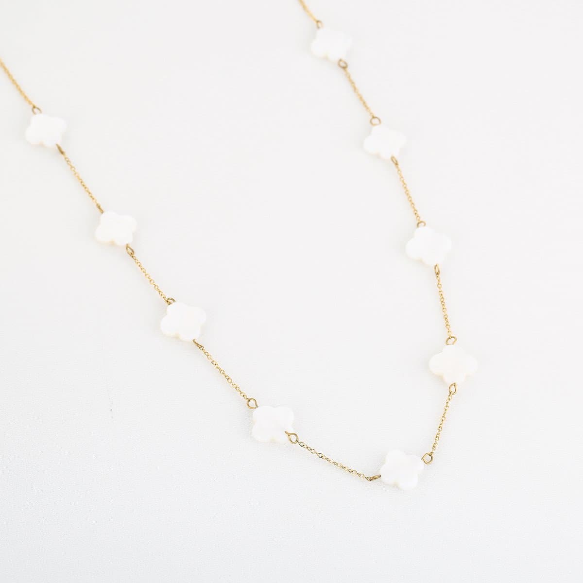 Michelle Bijou, Sunset Fashion, Ketting, goud, klaver, wit, stainless steel