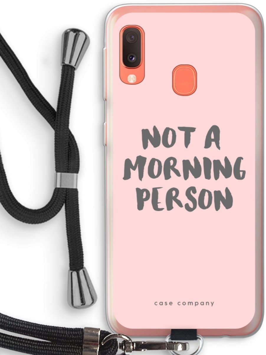 Case Company® - Hoesje met koord geschikt voor Samsung Galaxy A20e hoesje met Koord - Morning person - Telefoonhoesje met Zwart Koord - Bescherming aan alle Kanten en Over de Schermrand