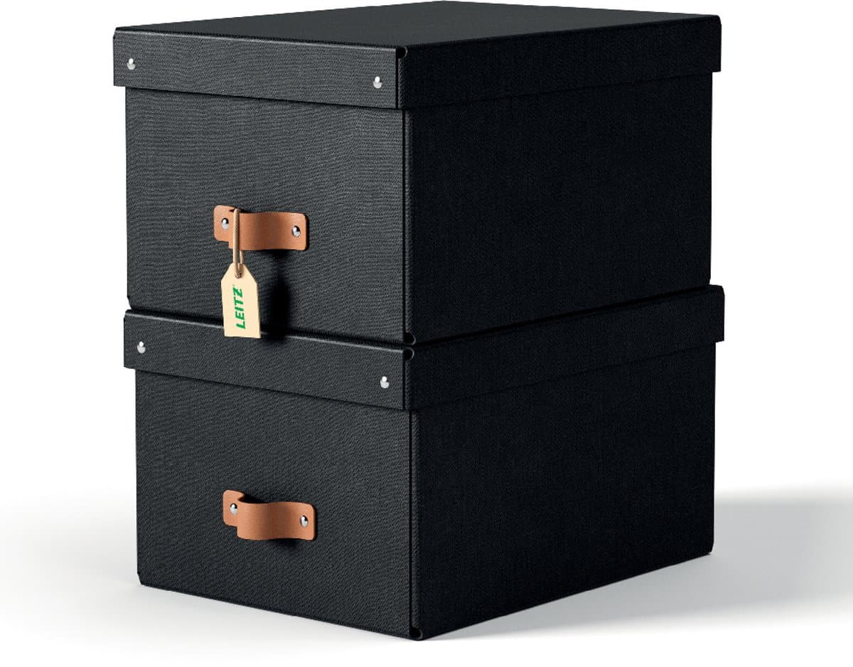 Leitz Puro Middelgrote Opbergdoos met Deksel - Set van 2 - 17L - 100% Gerecycled Karton - Zwart