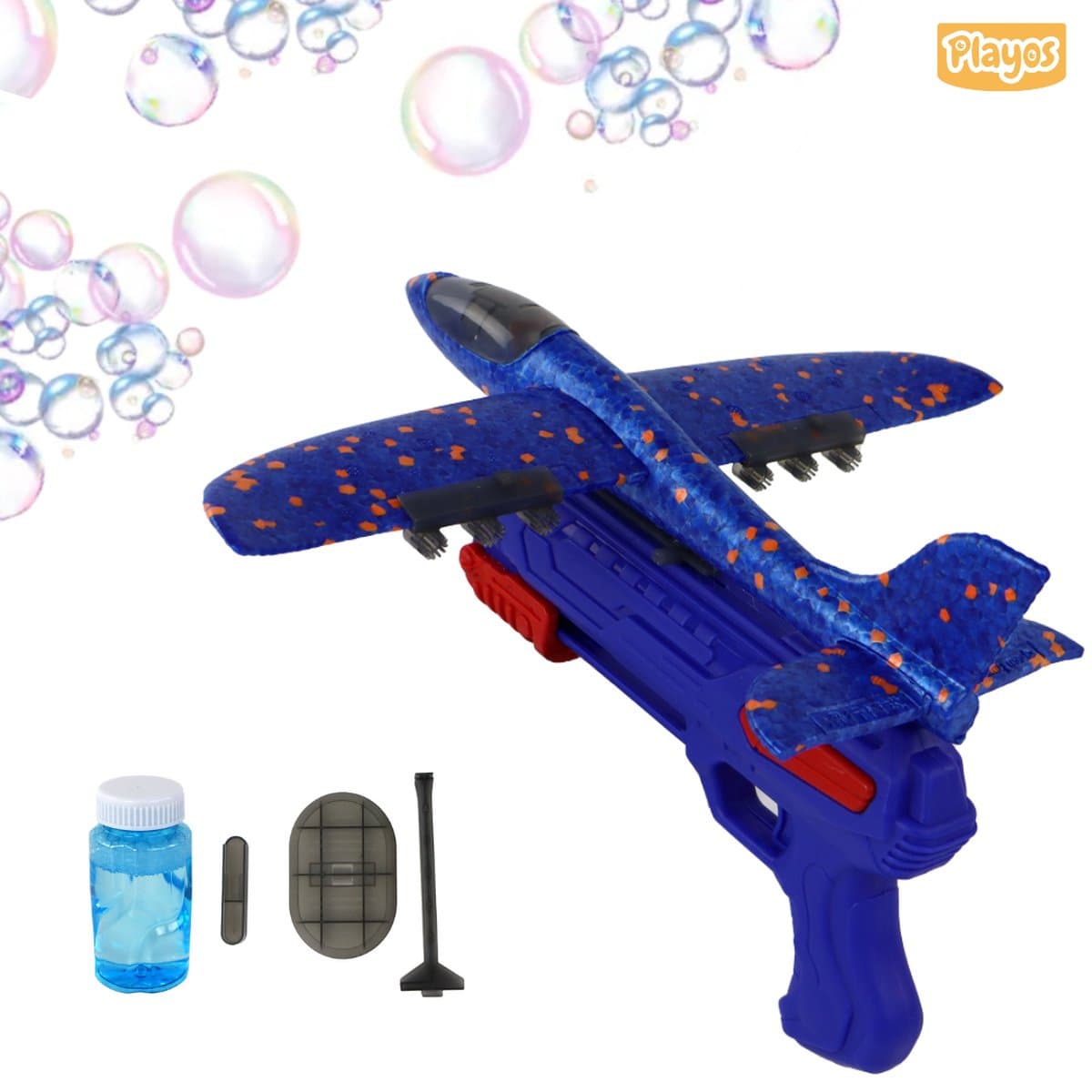 Playos® - Bellenblaas Zweefvliegtuig - Blauw - Vliegtuig Launcher - Vliegtuig Pistool - Vliegtuigschieter - Speelgoed - Sinterklaas