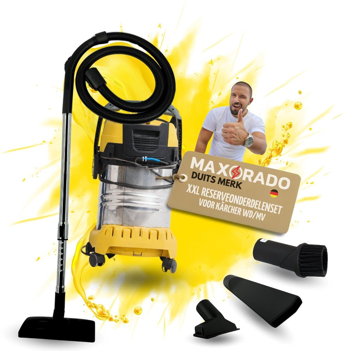 Maxorado XXL Stofzuiger Set 7-delig - geschikt voor Kärcher MV WD 90121090, Nat- en Droogzuiger WD3200, WD3800, A2004, A2024, A2054, A2064, MV2, WD2, WD2064 – 35mm borstel set