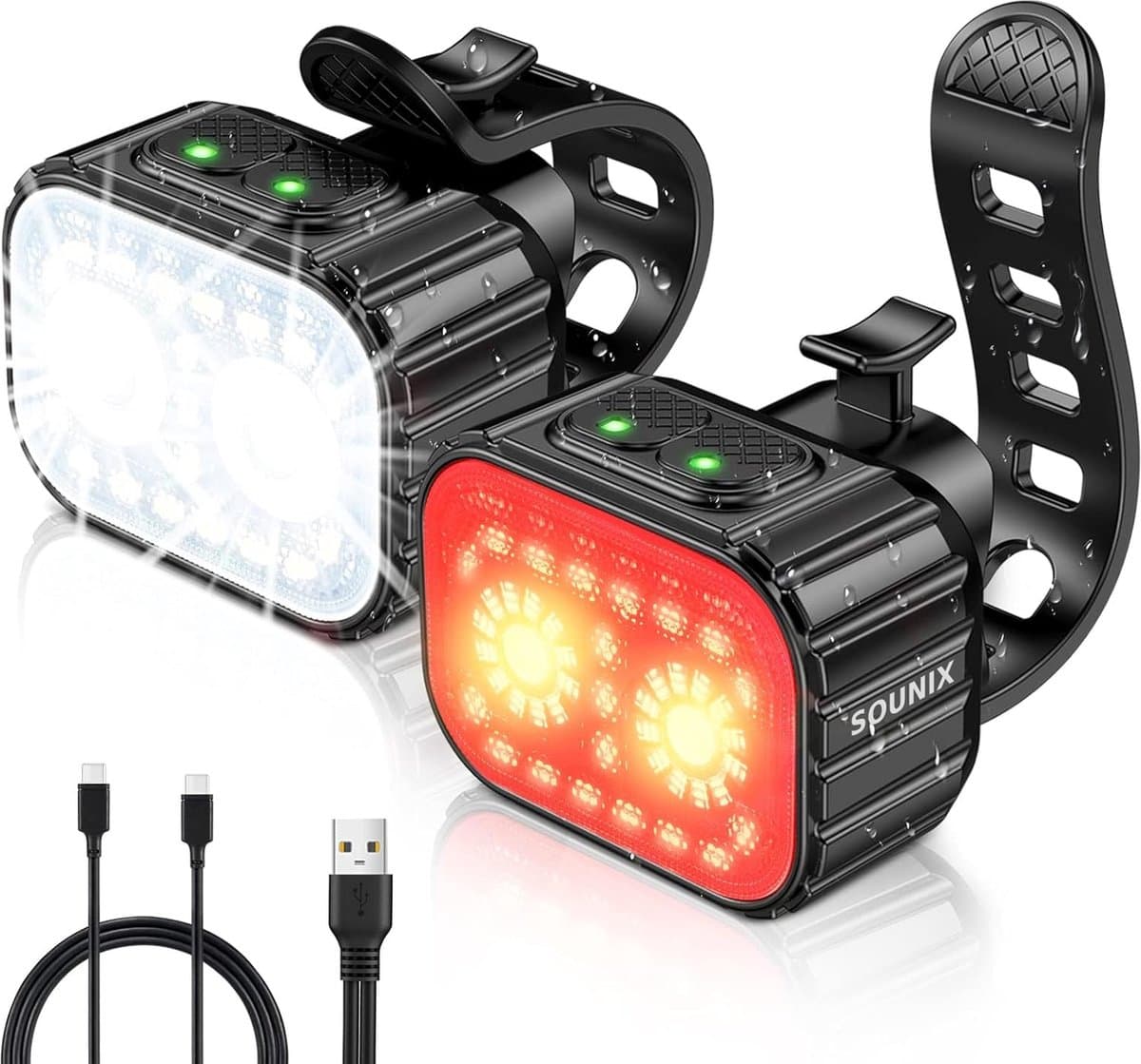 Sounix Fietsverlichting USB oplaadbaar - 8+12 Lichtstanden - IP65 Waterdicht - Voorlicht & Achterlicht - Fietslichten - Zwart