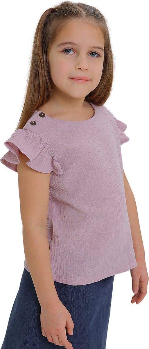 RobyKris Meisjes T-shirt - Katoenen mousseline - Poederroze - Maat 110-116
