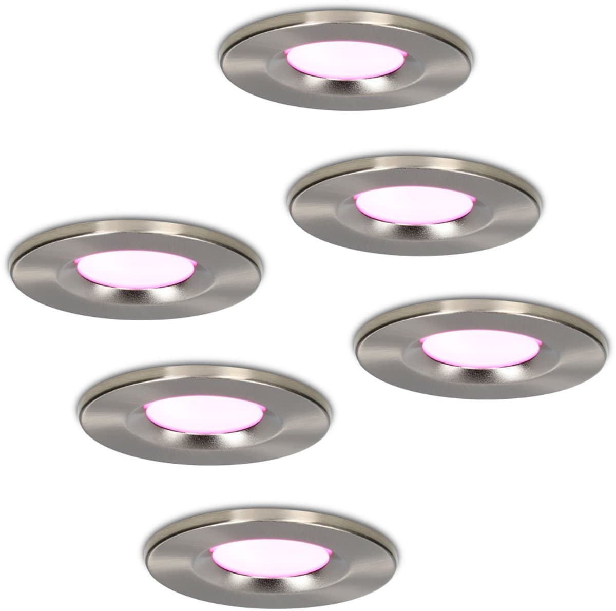 Hoftronic Smart - Smart Wifi LED inbouwspots 6 stuks dimbaar RGBWW RVS Venezia 6 Watt IP65 - Bedienbaar via Hoftronic Smart App - Bedienbaar via stem