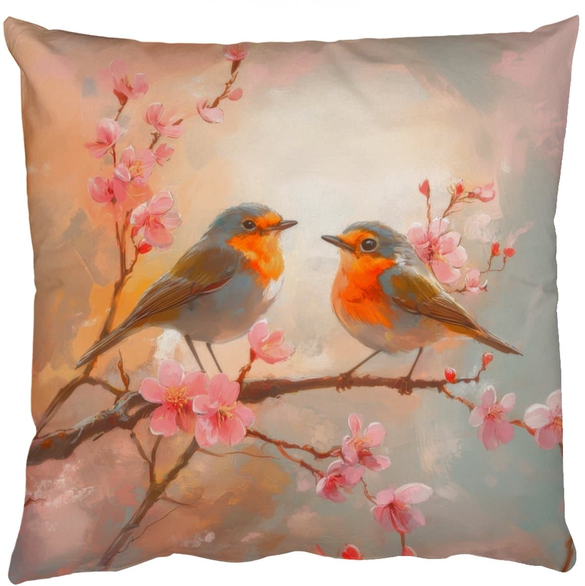 Sierkussens - Kussentjes Woonkamer - 40x40 cm - Roodborstjes - Sierlijk - Bloesemtak