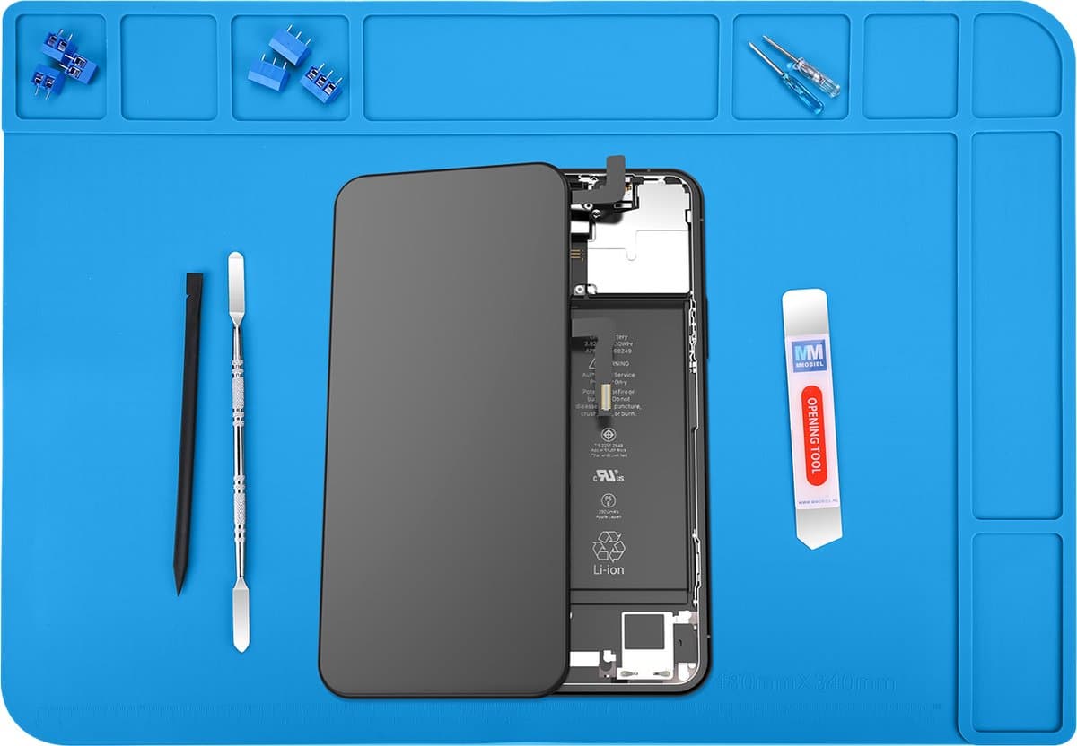 MMOBIEL Siliconen Reparatie- en Soldeermat – 48 x 34 cm – Hittebestendig tot 500°C - Grote Siliconen Mat voor Solderen met Warmte-Isolatie – Reparatiemat voor o.a. Telefoon / Computer – Blauw