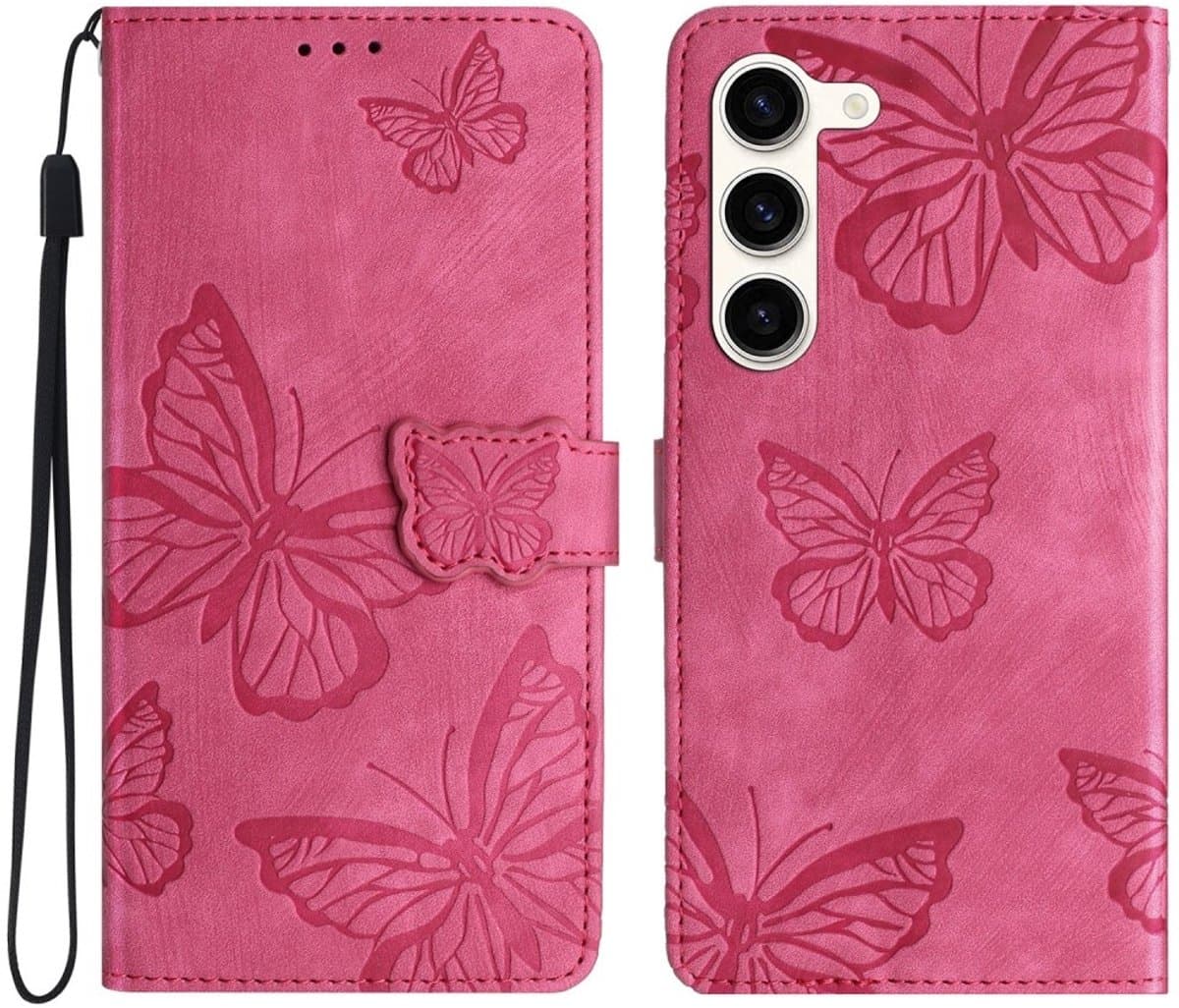 Coverup Hoesje - Geschikt voor Samsung Galaxy S25 / S24 Hoesje - Coverup Vlinders Book Case - Roze
