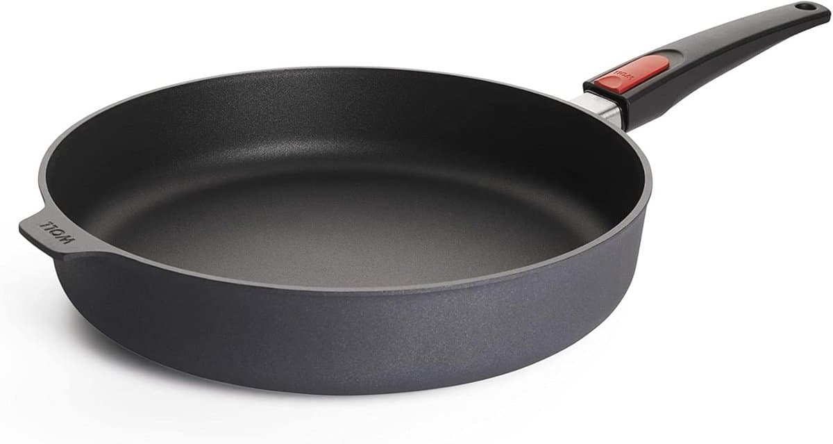 Inductiepan 32 cm Hoog 7 cm met Afneembare Steel - Geschikt voor Alle Fornuizen, Gietaluminium, Antiaanbaklaag, Ovenbestendig, Antraciet