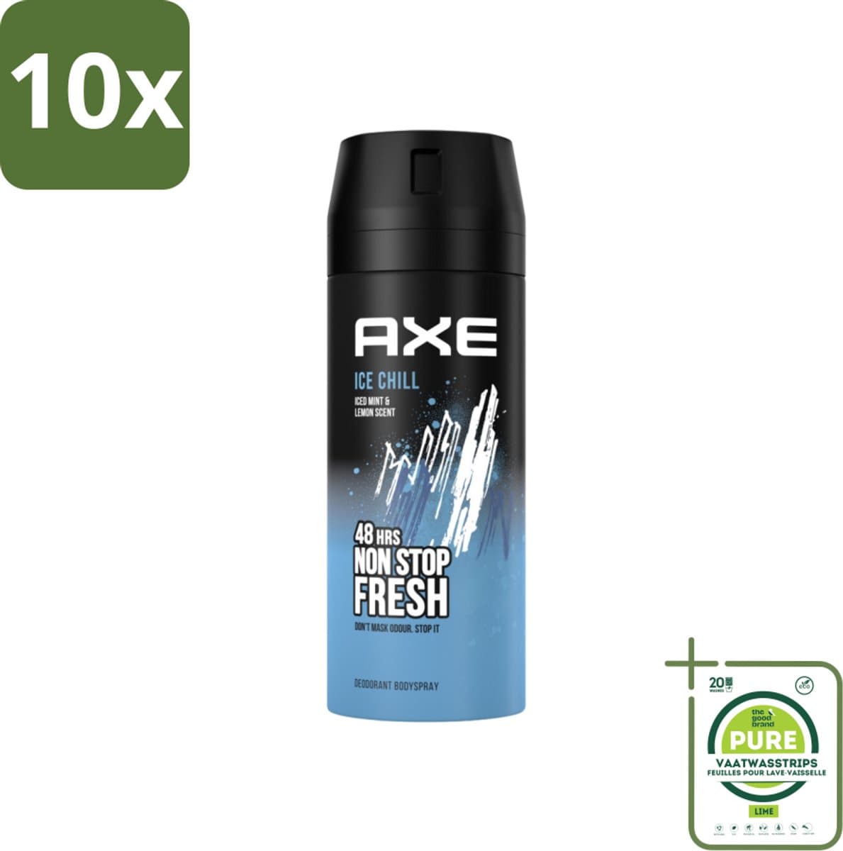 10 x Axe - Deodorant Bodyspray - 48hrs Fresh - Ice Chill - Iced Mint & Lemon - 150 ml - Grootverpakking - Deodorant - Axe - Ice Chill - Frisheid - Geur