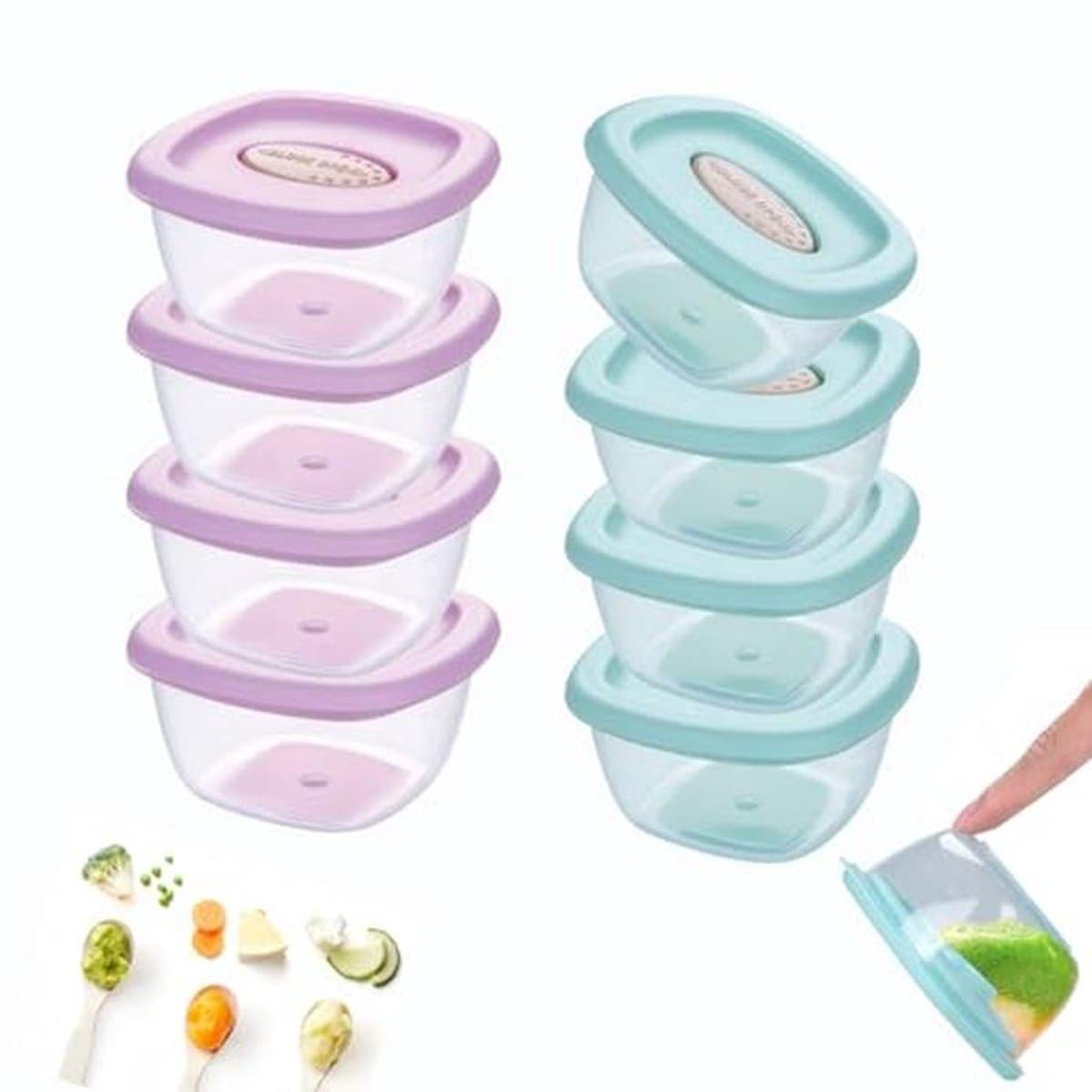 Opbergcontainers voor babyvoeding - 8 Stuks 4 oz - Herbruikbare Diepvriespotten met Luchtdichte Deksels