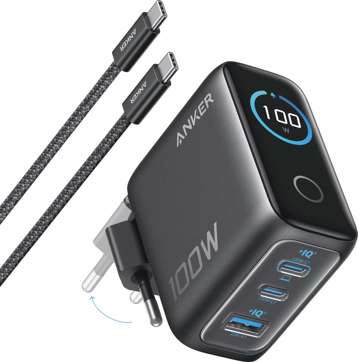 Anker Oplader 3 Usb Poorten 100W Power Delivery 3.1 Zwart