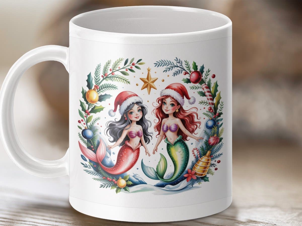Mok, Kerst Zeemeerminnen, feestelijke mok, leuke cadeau mok, zeemeermin mok, Kerst mok, cadeau voor haar, Kerstcadeau, Nieuwjaar mok