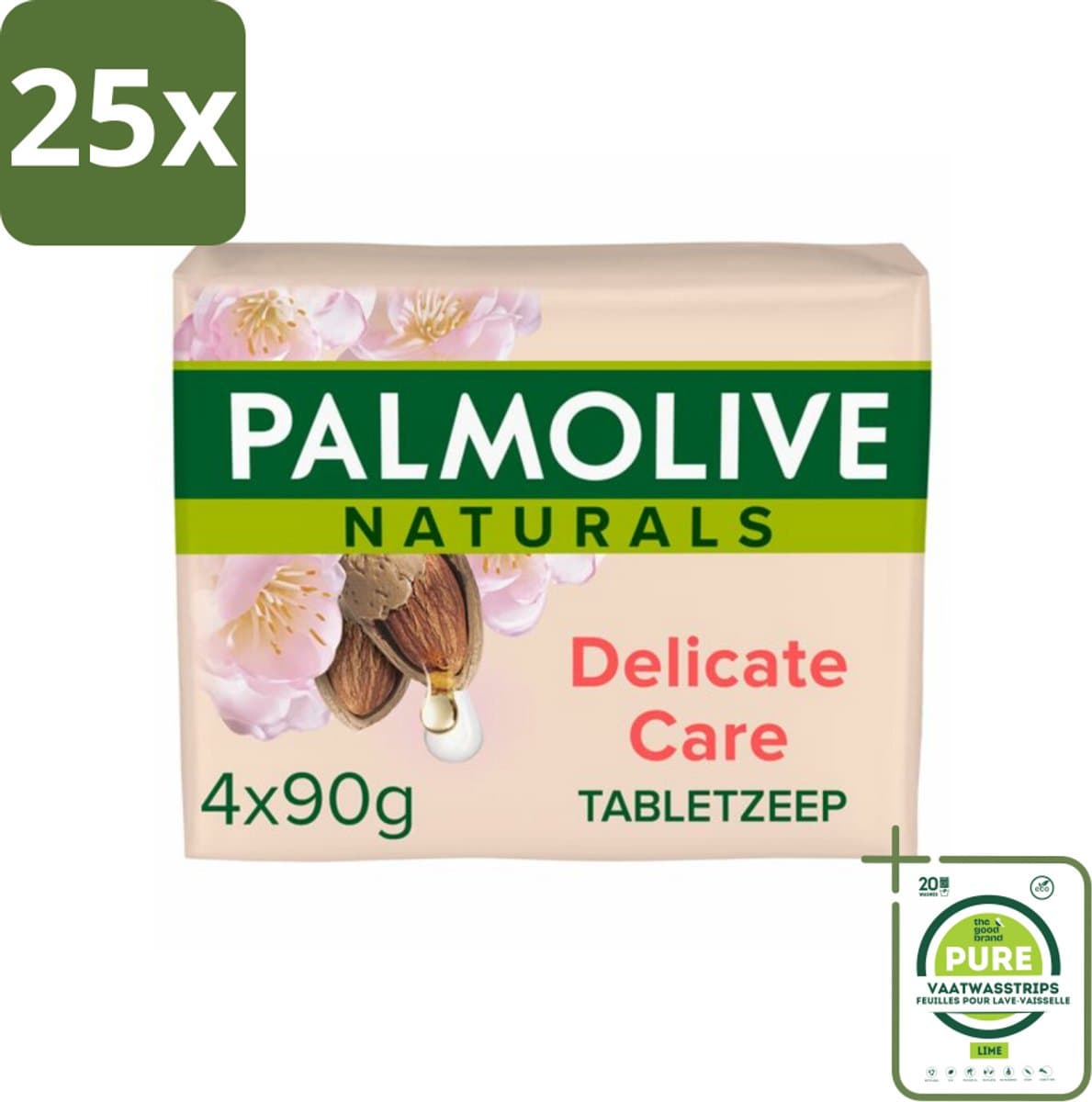 25 x Palmolive Naturals - Tabletzeep - Delicate Care - 4 Zeeptabletten - Grootverpakking - Palmolive Zeep - Natuurlijke Zeep - Delicate Care - Huidverzorging - Milde Zeep