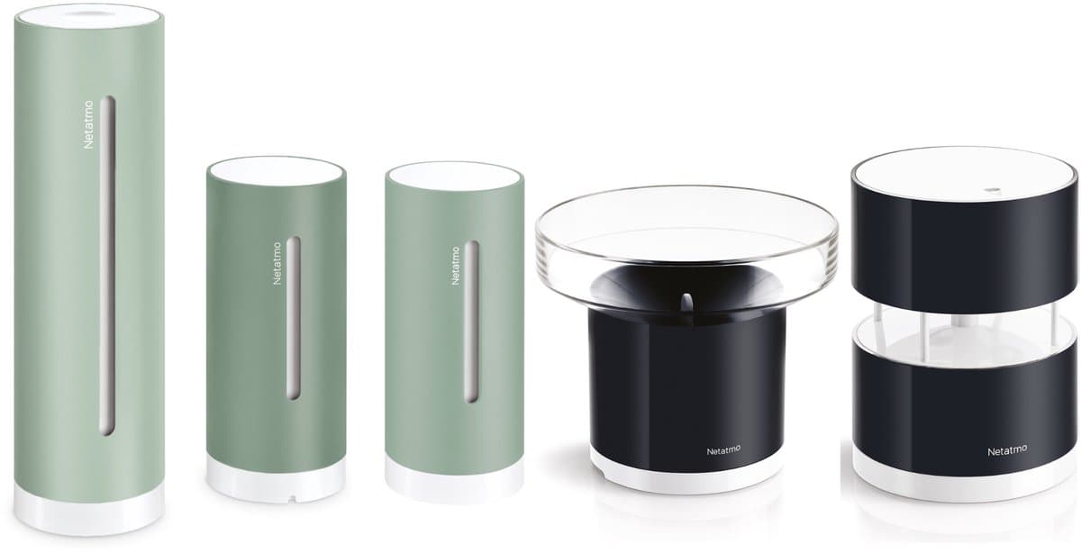 Netatmo Slim Weerstation – Weather Pack met Regenmeter, Windmeter & 2× Wandbeugel – Binnen & Buiten Weermeting – CO2 Meter & Luchtkwaliteit – Mint