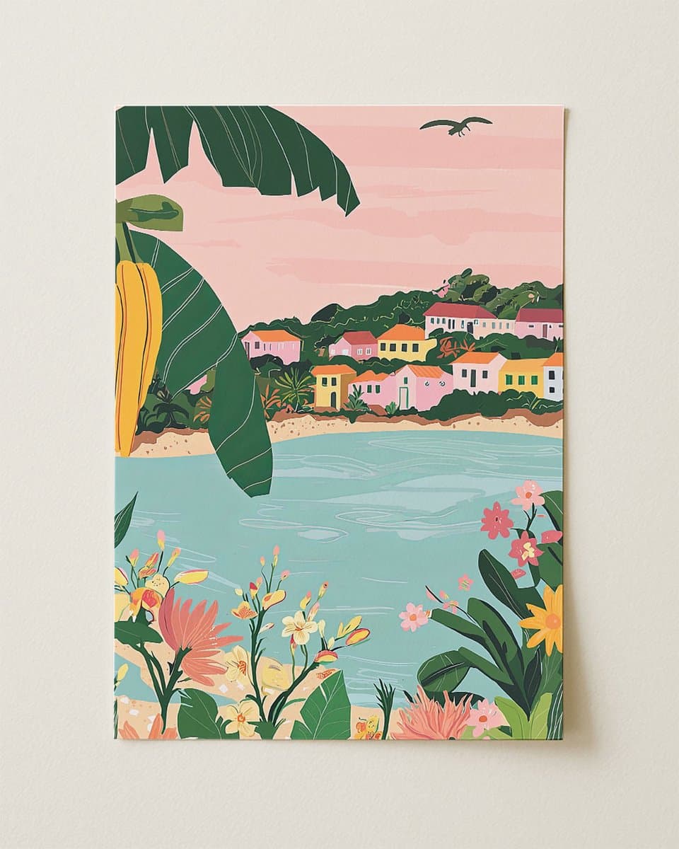 Tropische Kust Pastel - Poster 80x120 cm sfeervolle wanddecoratie voor woonkamer en slaapkamer - Premium papier - Zonder lijst