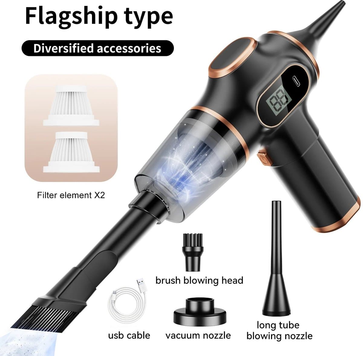 Allero Auto stofzuiger - Kruimeldief - Tapijtreiniger - Stofzuiger zonder zak - Bank Reiniger - 2000 mAh - 60W - 15kPa - 3kg