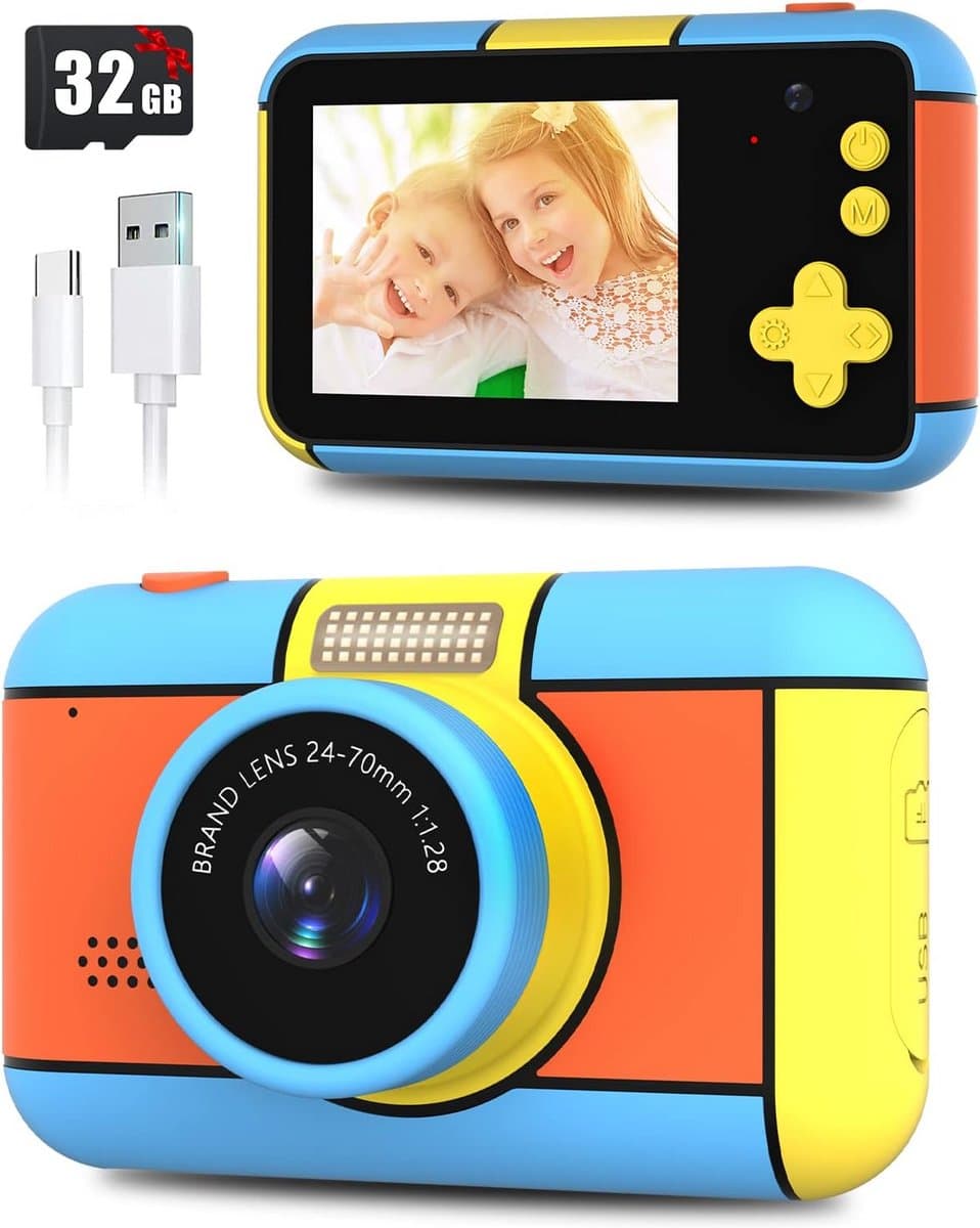 Digitale Kinderfotocamera met Selfie en 32GB Kaart voor Jongens en Meisjes
