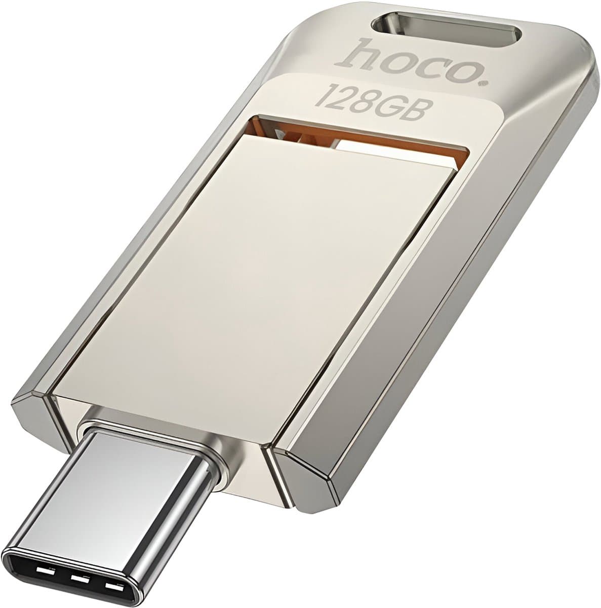 Hoco, USB / USB-C Stick 128GB voor Snelle Overdracht 150MB / s met Draaibaar Ontwerp, Zilveren