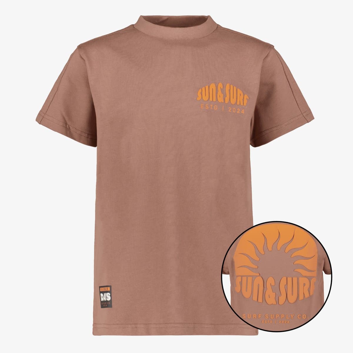 Unsigned jongens T-shirt met backprint bruin - Maat 134/140