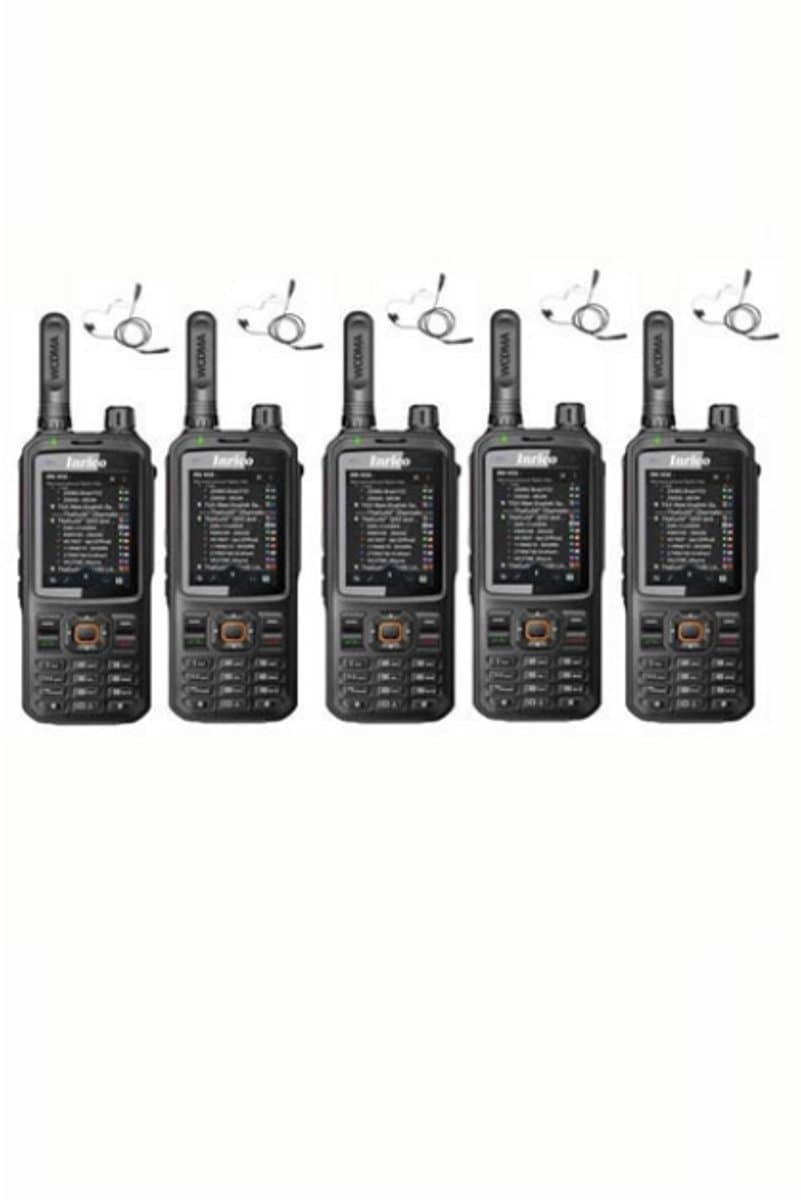 Set van 5 Inrico T320 V2 4G LTE Zello Portofoon, GPS, Wifi met beveiliging oortje