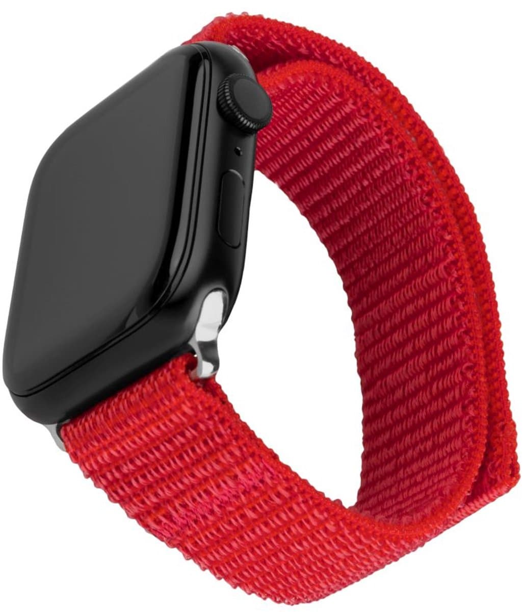 FIXED Nylon Sport Band voor Apple Watch 42/44/45/46mm – Ademend Nylon – Klittenbandsluiting – Rood