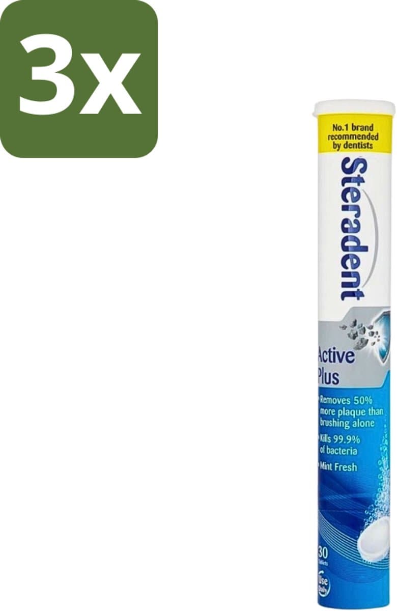 Steradent - Reinigingstabletten - Active Plus - Tegen Tandsteen & Bacteriën - 30 Tabletten - Bulkverpakking - 3 stuks