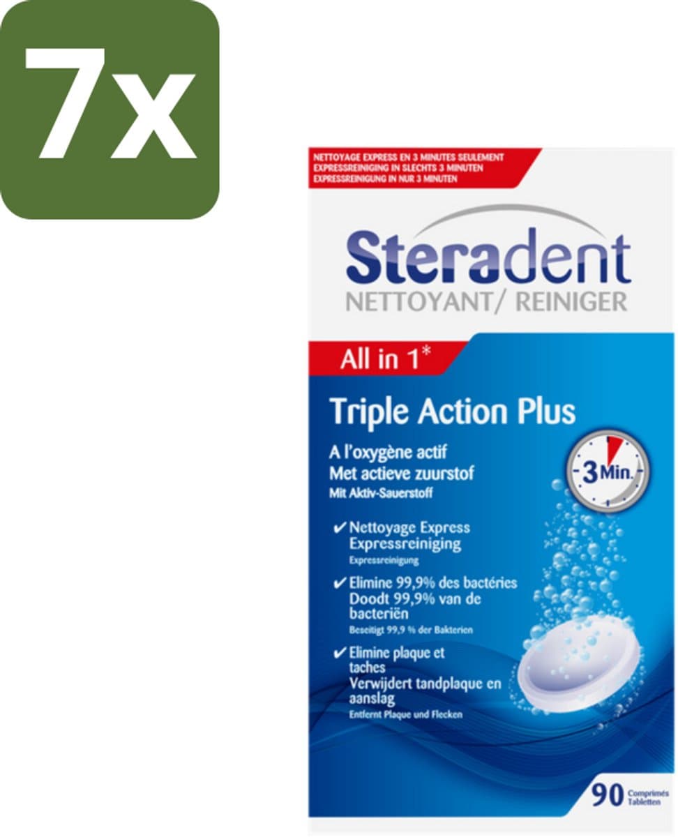 7 x Steradent - Kunstgebitreiniger - Tegen Tandplak En Aanslag - 90 Tabletten - Kunstgebit Reinigen - Tandplak Verwijderen - Aanslag Verwijderen - Kunstgebit Reiniger - Kunstgebit Hygiëne
