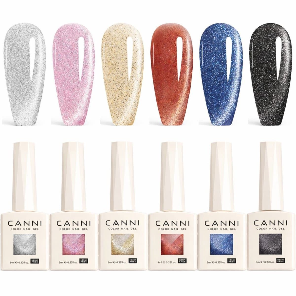 Canni - Cateye gellak - 6 stuks - HEMA-vrij - TPO-vrij - Cat eye gellak - Gellak - Pink Gellac - Cat eye - Cat eye nagellak - Cat eye gellak set - Gellak nagellak - Gellak set