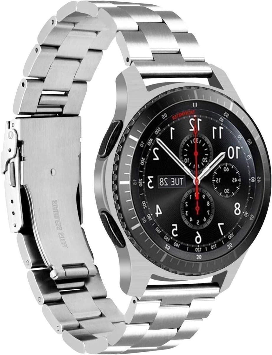 ByShane - Roestvrij Staal 22mm Band voor Smartwatch - Zwart Zilver - Geschikt voor Samsung Galaxy Watch 46mm, Galaxy Watch 3 45mm en Gear S3 - Unisex - Duurzaam en Stijlvol Product