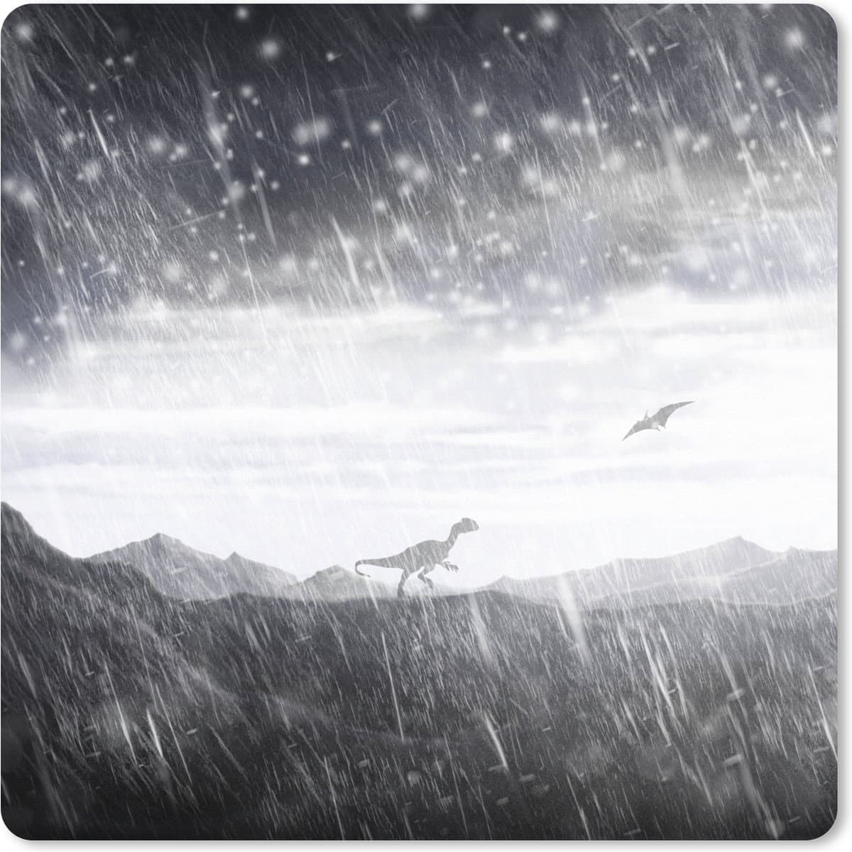 Muismat XXL 40x40 cm - Bureau onderlegger - Bureau mat Dinosaurus - Zwart - Wit - Regen - Bureaumat - Gaming mousepad xl - Bureaulegger groot - Computer deskmat