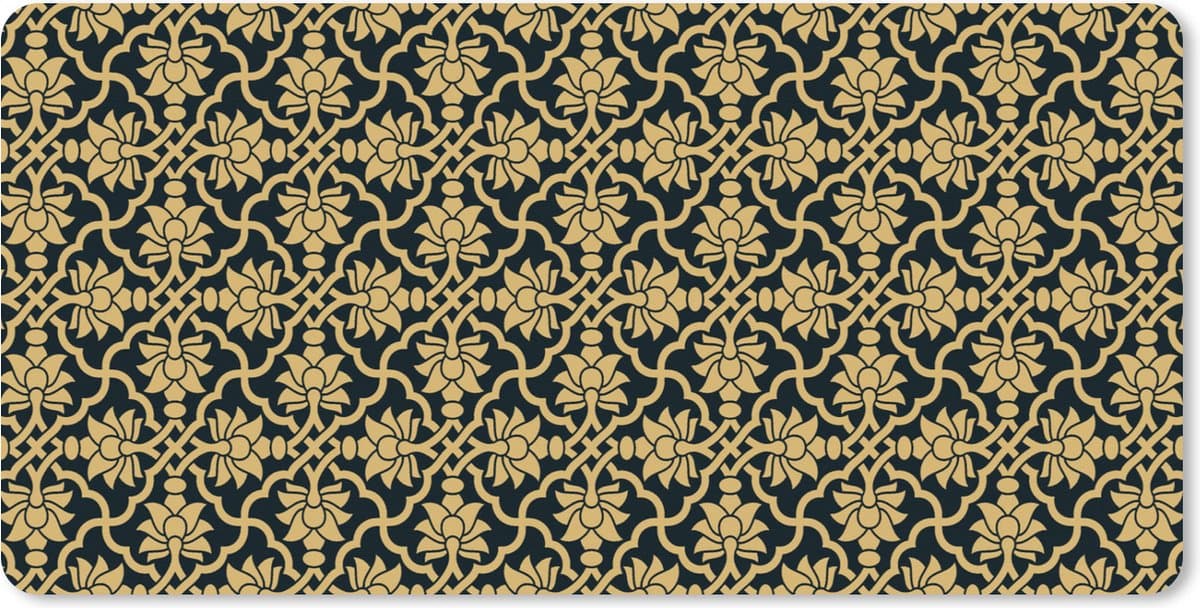Muismat XXL 90x45 cm - Bureau onderlegger - Bureau mat Bloemen - Zwart - Goud - Patronen - Bureaumat - Gaming mousepad xl - Bureaulegger groot - Computer deskmat