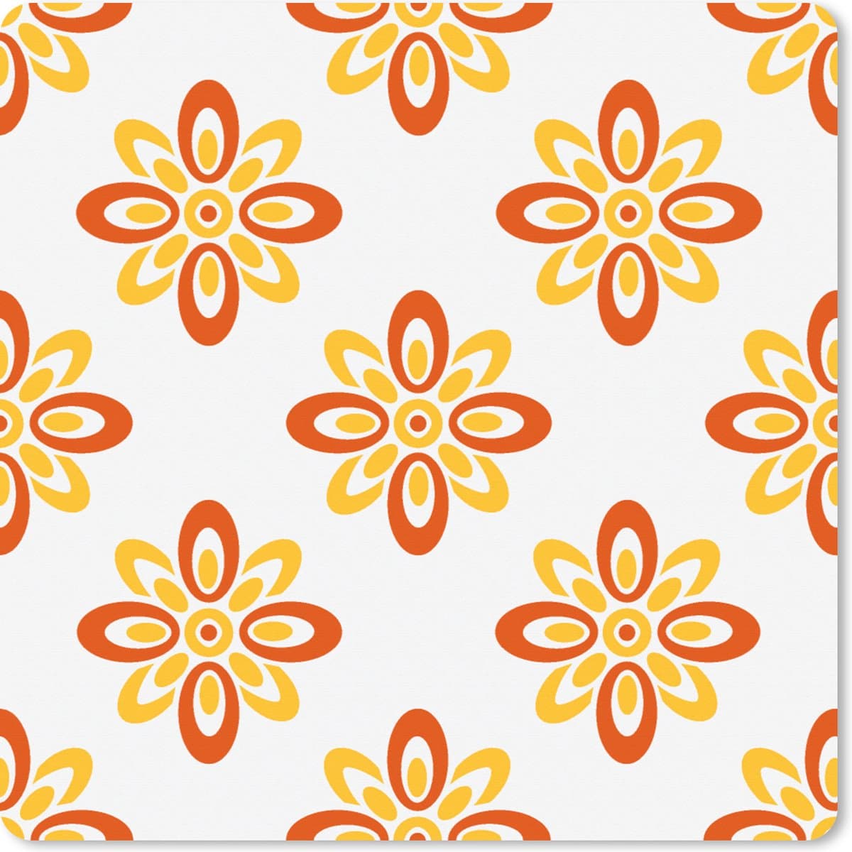 Muismat XXL 40x40 cm - Bureau onderlegger - Bureau mat Patroon - Jaren 70 - Bloemen - Oranje - Bureaumat - Gaming mousepad xl - Bureaulegger groot - Computer deskmat