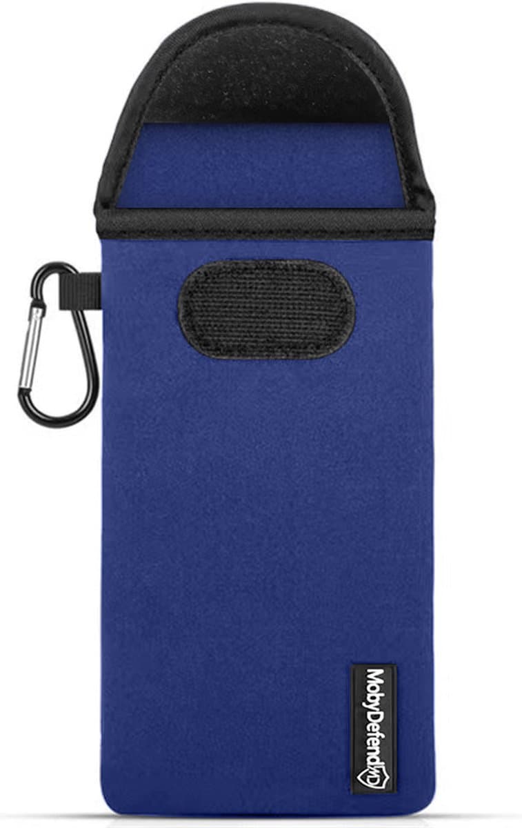 MobyDefend Hoesje - Geschikt voor Xiaomi Redmi Note 11 Pro / Note 11 Pro 5G - Neopreen Pouch Met Karabijnhaak - Insteek - Riemlus - Blauw