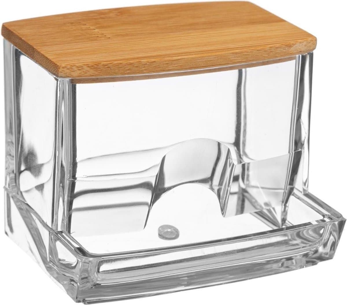5five Bamboe Q-Tip Dispenser - Transparant, 9,3 x 8 x 7,4 cm