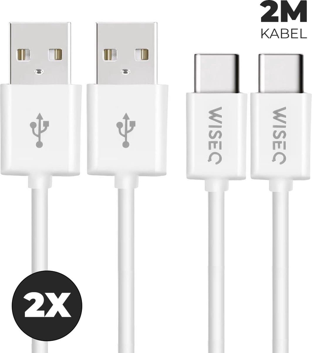 WISEQ USB C kabel - 3A USB naar USB C Kabel - 2 meter - Wit - 2 Stuks