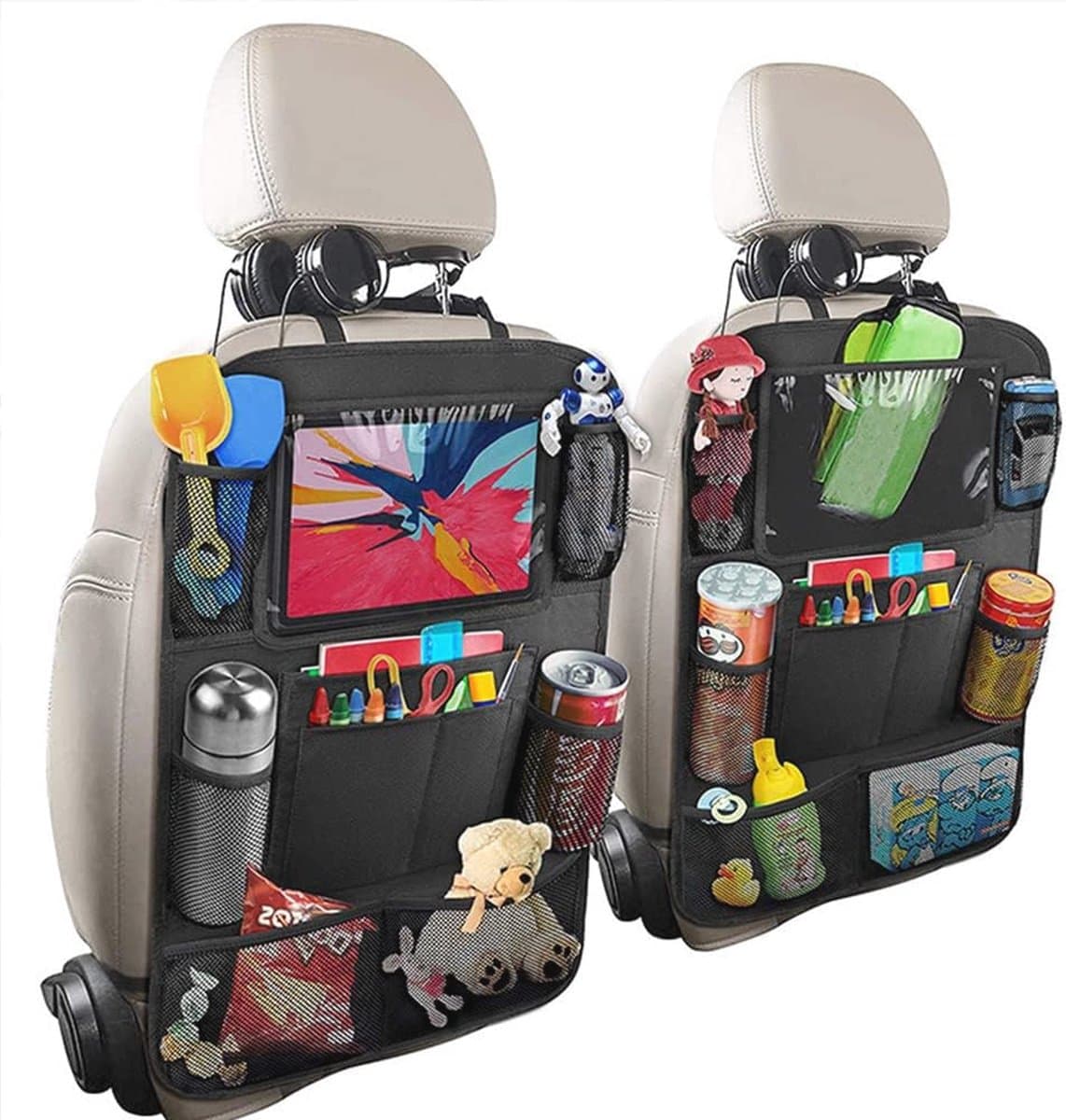 Auto Achterbank Organizer voor Kinderen - 2 Stuks - Waterdicht met 10 Vakken en iPad Vak - Zwart