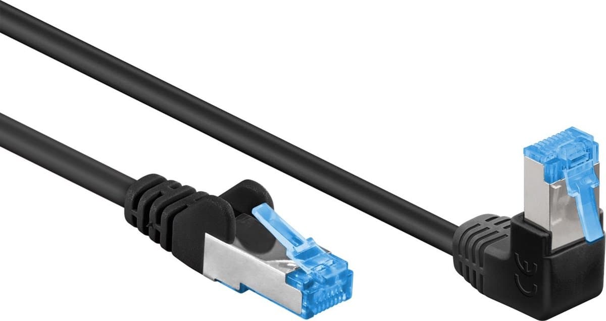 S/FTP CAT6a 10 Gigabit netwerkkabel haaks naar boven / recht / zwart - LSZH - 3 meter