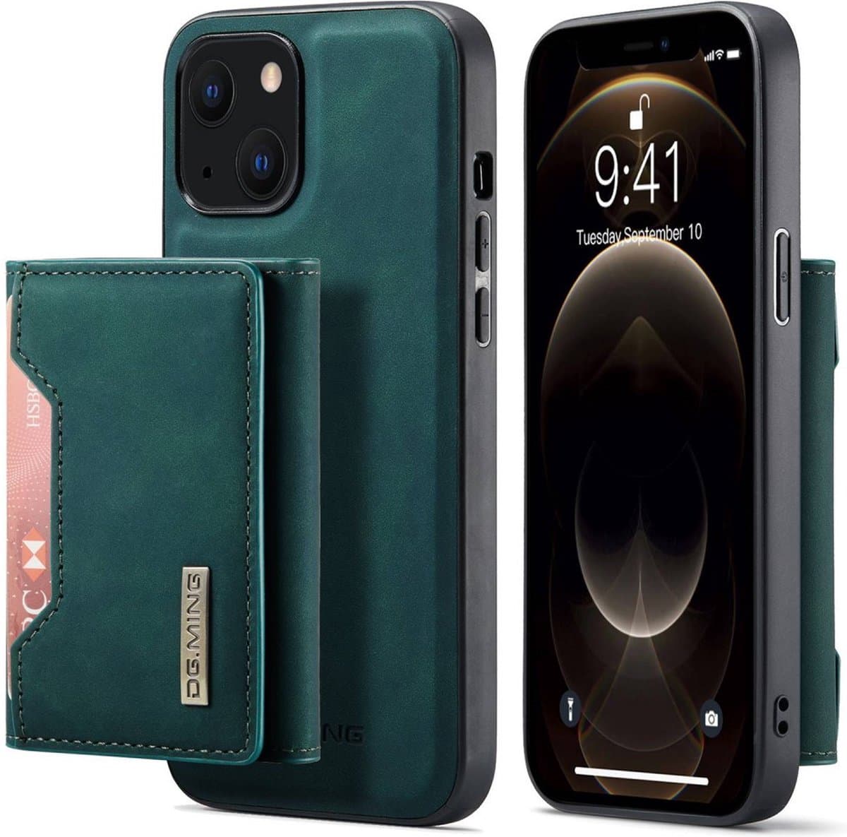 DG.MING Hoesje - Geschikt voor iPhone 14 Hoesje - DG.MING Back Cover met Kaarthouder - Groen