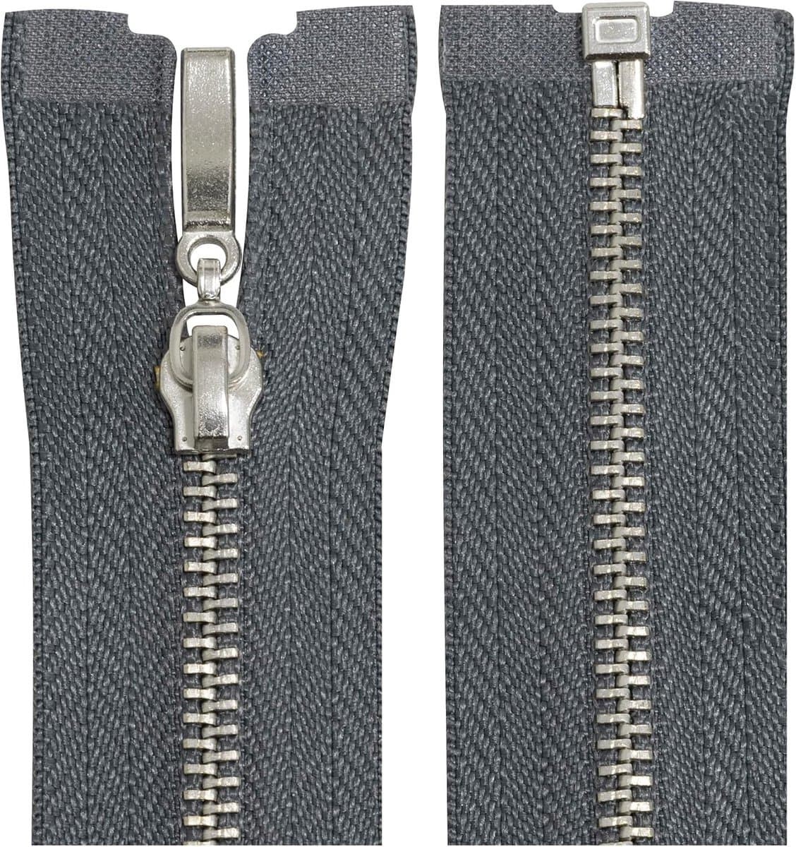 - C64651 - Set met 2 ritssluitingen van metaal nr. 3, 50 cm, deelbaar, chroomkleurig, decoratief, donkergrijs, mesh, korte kleding, naaien